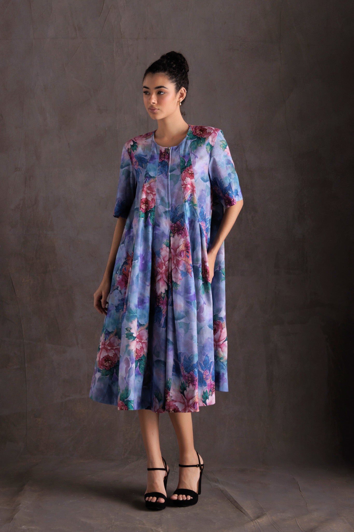 Floral Breeze Pleated Midi Dress
