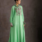 Buttoned Floral Embroidered Jalabiya - Green