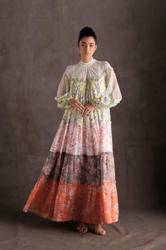 Floral Lace Neck Dress