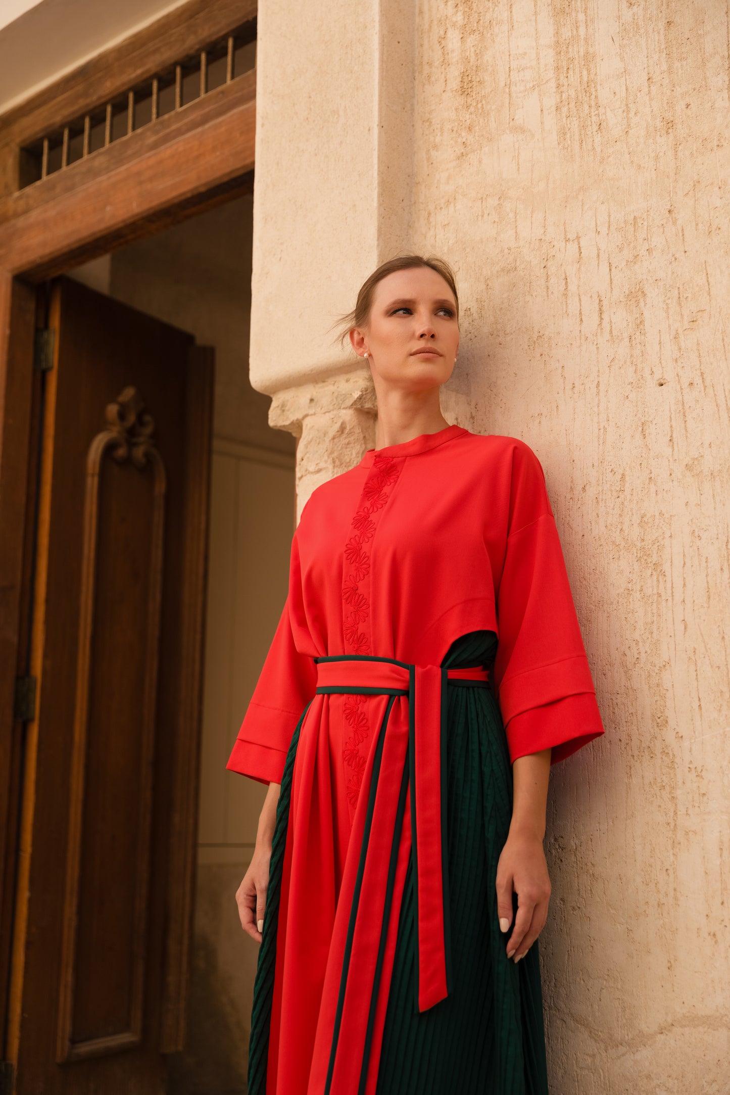 Layered Pleated Color Block Midi Dress - Anmar Couture