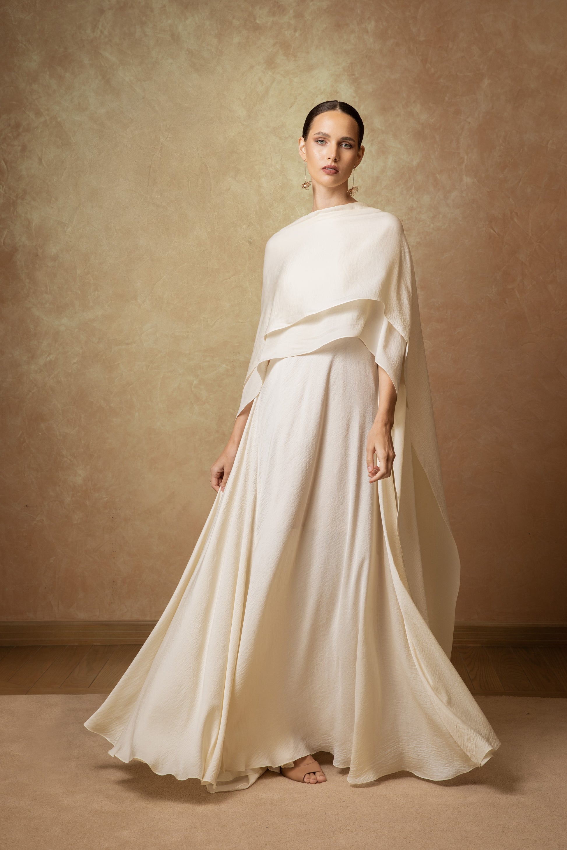 layered cape dress Blue Layered Cape Dress