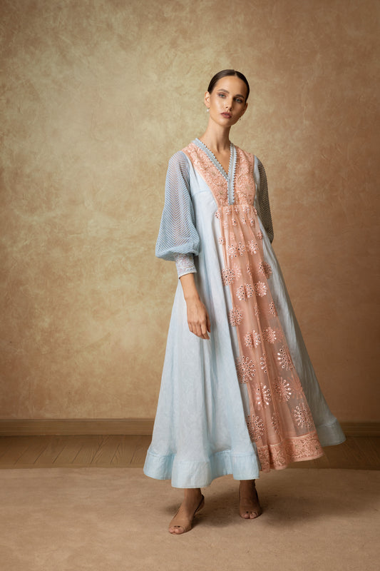 V neck embroidered Pastel Dress - Anmar Couture
