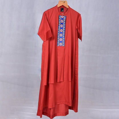 Layered Linen jalabiya with border embroidery - Anmar Couture