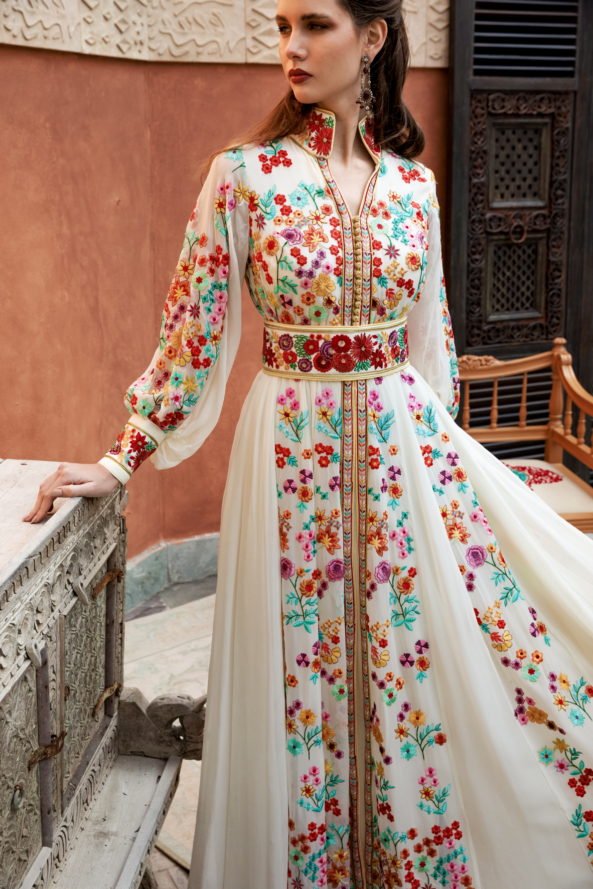 Vibrant Floral belted Kaftan - Anmar Couture